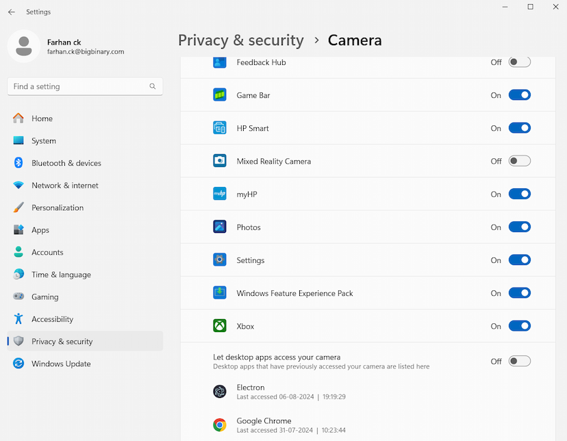 windows camera permission