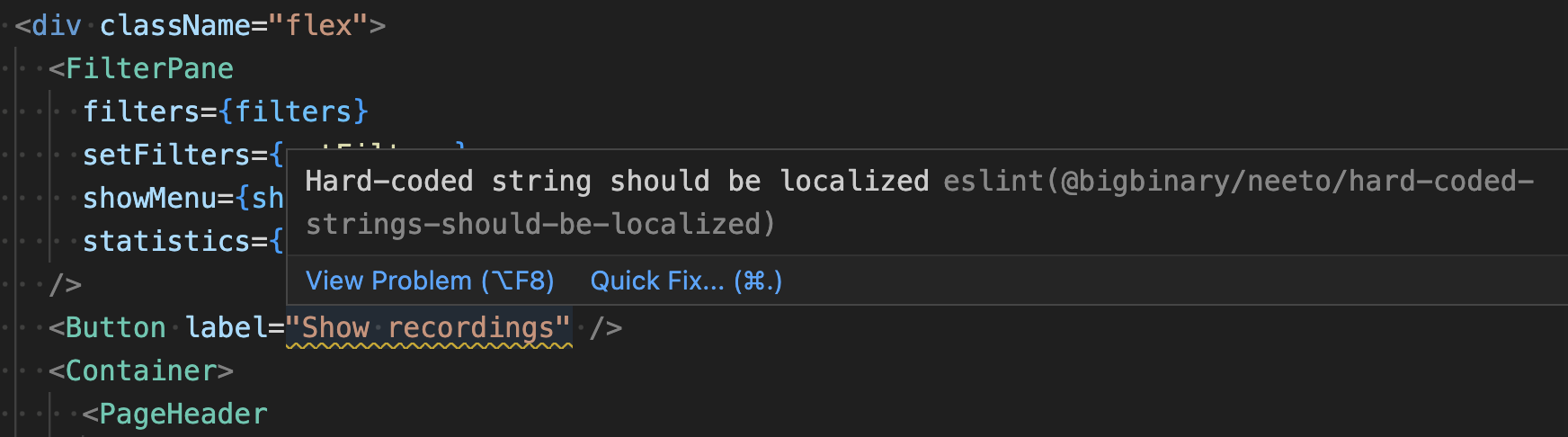 ESLint warnings in VS Code