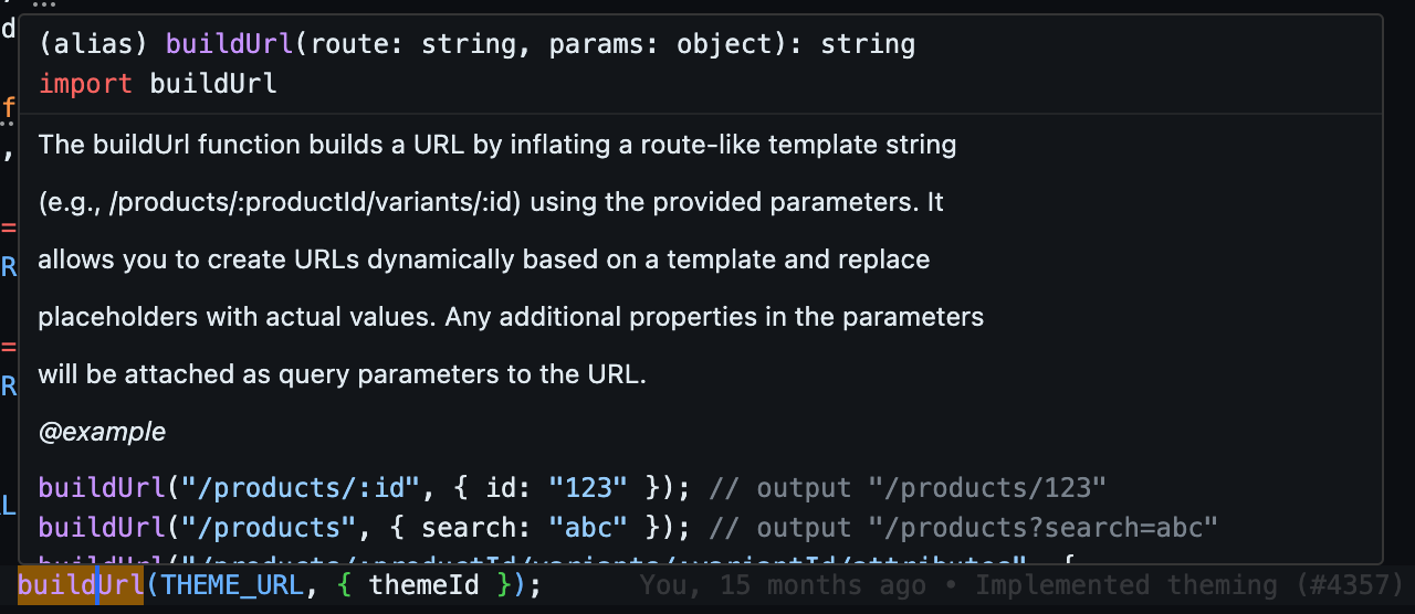 VS Code showing the types and docs