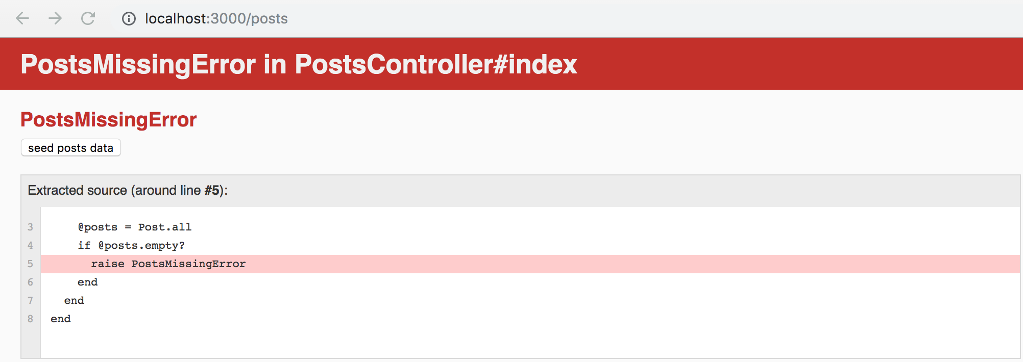 Actionable error - seed posts data