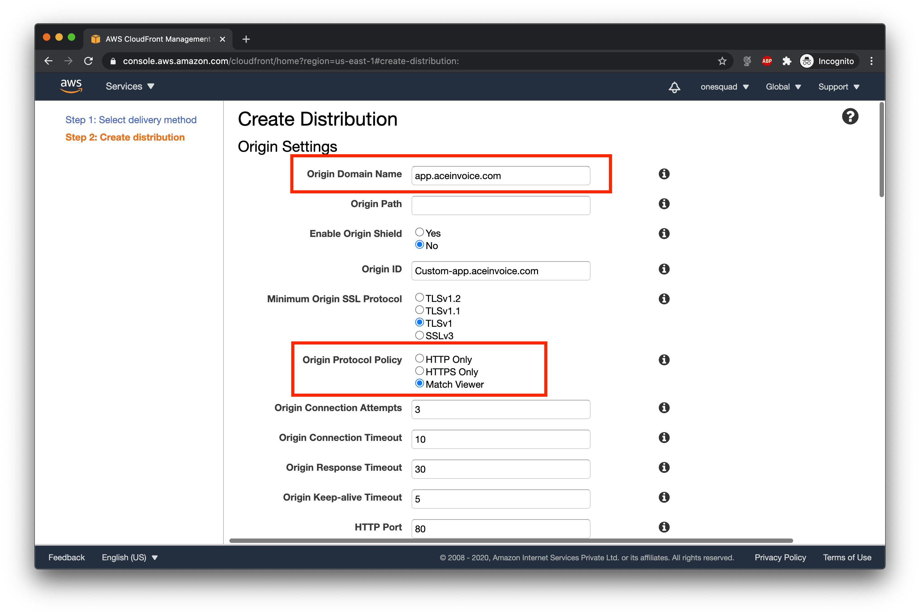 Origin settings